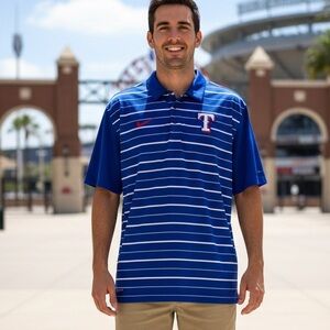 Texas Rangers Nike Dri-Fit Baseball Striped Polo- Men’s Large MLB Authentic